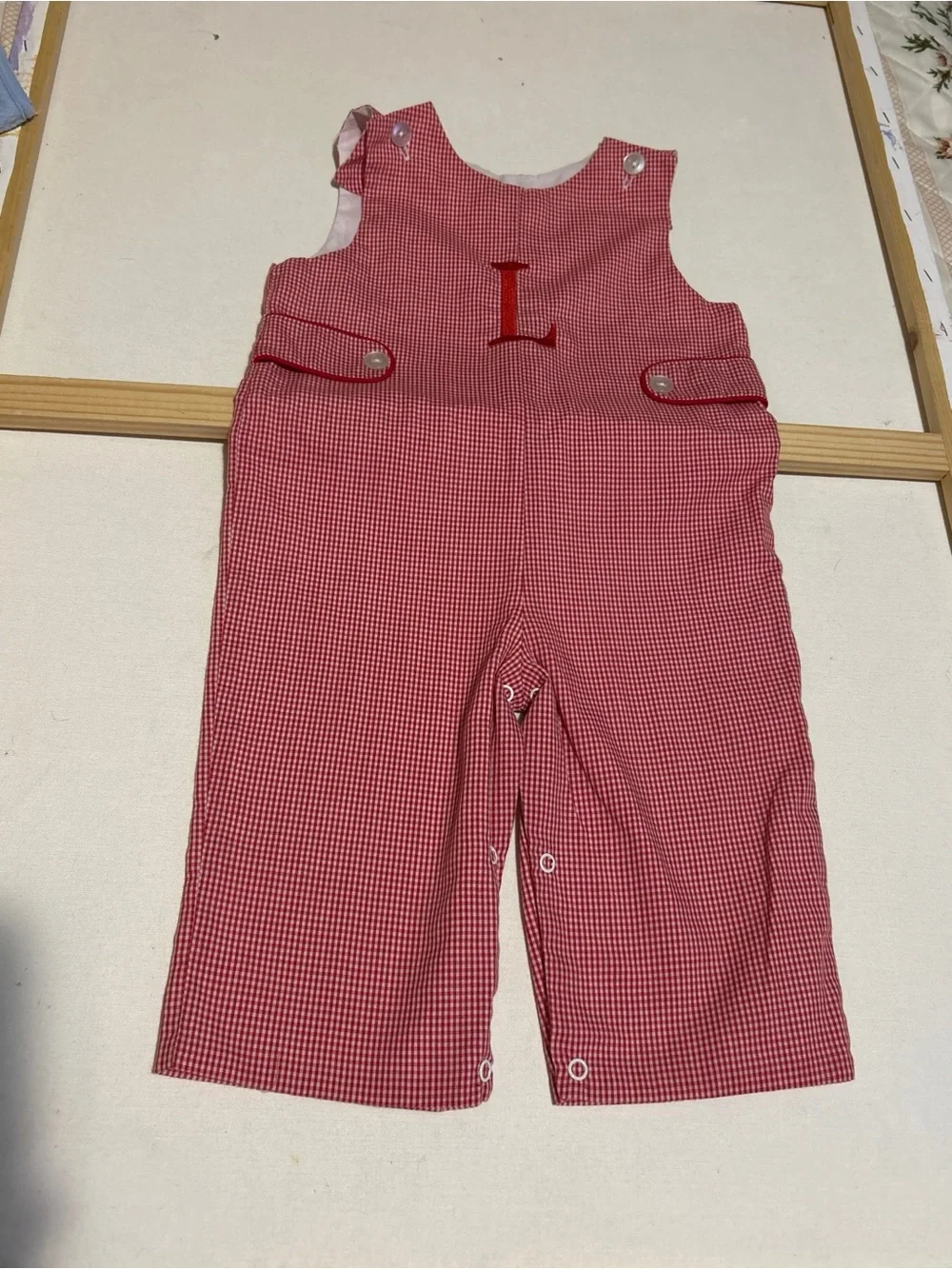 Unbranded Pink Gingham Monogram Kids Romper - Letter L